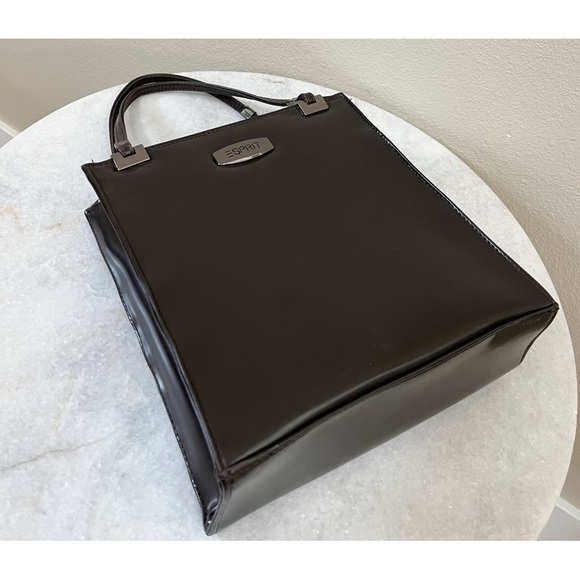 Vintage 90s Y2K Esprit Brown Faux Leather Mini Top Handle Box Bag - Picture 5 of 9